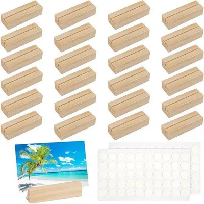 Produktbild von 24 Stück Kartenhalter aus Holz – Tischkartenhalter – Fotorahmen – Menükartenhalter aus Holz mit Klebepunkten – Postkartenhalter – Kartenhalter aus Holz für Restaurants, Hochzeiten und Feiern