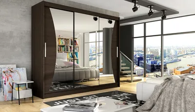 Obrázek produktu pro Prostorná šatní skříň se zrcadlem Elen - šířka 250 cm, čoko