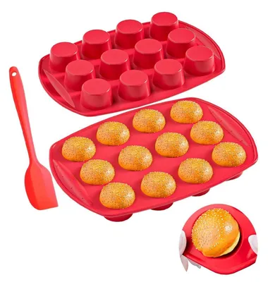 Immagine prodotto di Set di 12 stampi in silicone per muffin, con spatola, e teglia grande per torte, muffin, brownies e budini