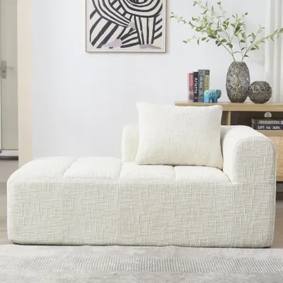 Obrázok produktu pre Pohodlná sedačka typu chaise longue, nevyžaduje montáž, mäkká sedačka s vankúšmi, bočné vrecká na diaľkové ovládanie a mobilný telefón, úhľadná a štýlová, farba: béžová