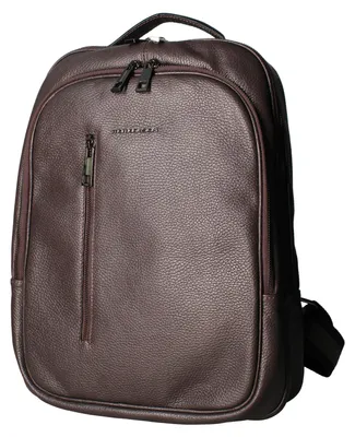 Image de Sac à dos en cuir Momo Design, pour hommes, noir, avec fermeture éclair et poches externes