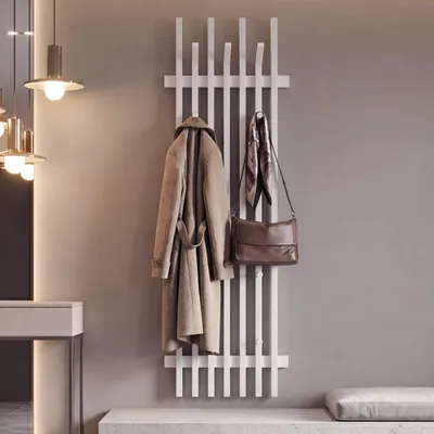 Image de Panneau de rangement mural MCA HWC-P57, meuble de rangement mural, étagère de rangement en bois, en bois massif, dimensions 135x40 cm, chêne/blanc