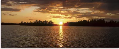 Produktbild von ARTland Glasbild Sonnenuntergang am See Größe: 125x50 cm