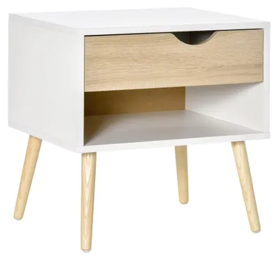 Productafbeelding van Nachtkastje - Bijzettafeltje voor de slaapkamer - Modern, minimalistisch design - 1 lade - Open vak - Hout - 51 cm - Wit