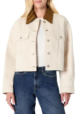 Produktbild von A. Essentials Damen Oversize-Jeansjacke mit Kragen aus kontrastierendem Cord, Ec