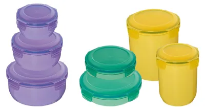 Produktbild von 7tlg. KING® Vorratsdosen-Set TOPSAFE mit innovativem Klappverschluss / Größen ca. 350, 375, 650, 670, 1000, 1200,1750ml / Bunt