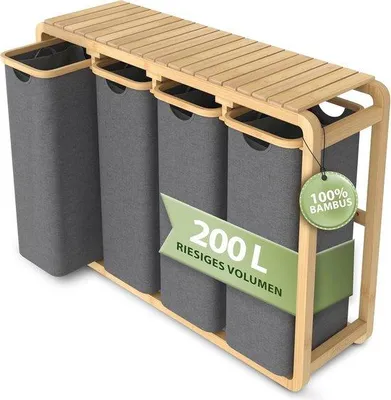 Productafbeelding van Wasmand met 4 vakken, ruimtebesparend design en bamboeconstructie
