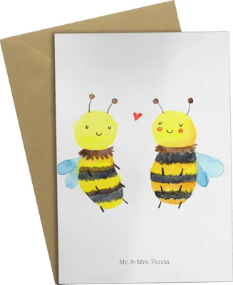 Produktbild von Mr. & Mrs. Panda Klappkarte Biene Verliebt - Weiß - Geschenk, einladungskarten, weihnachtskarten, Grußkarten, osterkarte, glückwunschkarten