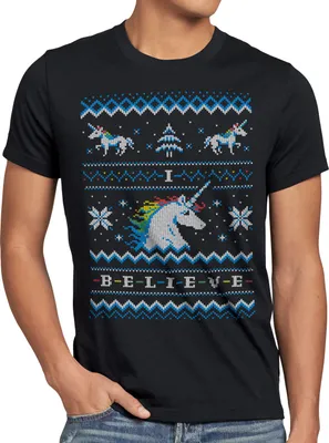 Produktbild von style3 Believe Einhorn Ugly Sweater Herren T-Shirt fantasie rainbow x-mas pulli weihnachten