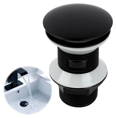 Produktbild von Ablaufgarnitur für Waschbecken ohne Überlauf, Pop Up Universal, Ablaufstopfen für Waschtisch, 1/4 Zoll, Schwarz