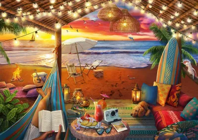 Image de RAVENSBURGER Puzzle Endroits confortables : Beach Cabana XXL 500 pièces