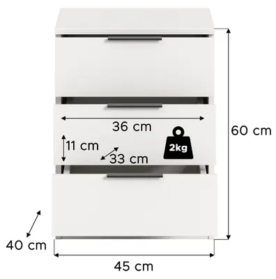 Produktbild von xonox.home Kopenhagen Nachtkommode (B/H/T: 45x60x40 cm) in weiß und weiß