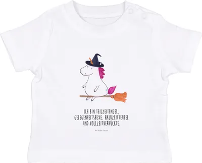 Produktbild von Mr. & Mrs. Panda  T-Shirt Einhorn Hexe 12. - 18. Monat - Weiß - Geschenk, Leben, Baby Top, Teufel, Engel, Baumwollshirt, Frau, Unicorn, Shirt, Einhörner, Babyshirt