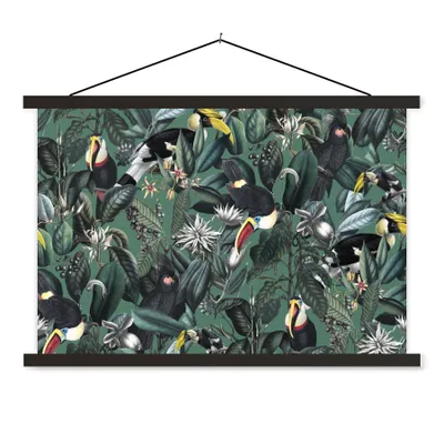 Produktbild von MuchoWow® Textilposter Blumen - Vogel - Collage 150x100 cm mit schwarzem Rahmen - Schlafzimmer