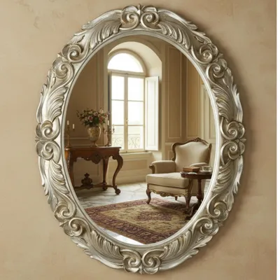 Immagine prodotto di MO.WA specchio da parete specchio 68 x 88 specchio ovale a foglia d'argento specchio da parete barocco ovale specchio in legno argento antico specchio classico argentato specchio da soggiorno