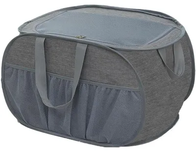 Produktbild von Pop Up Wäschekorb mit Deckel 37x37x60cm Grau Faltbar Mesh Aufbewahrungskorb