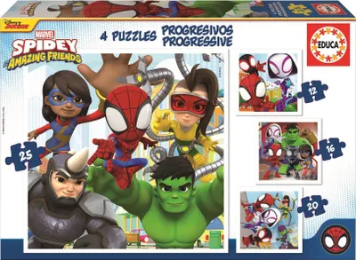 Immagine prodotto di Educa 19295, Spidey e i suoi super amici, set di puzzle 4in1 con 12/16/20/25 pezzi, puzzle per bambini dai 3 anni in su, Spiderman, Marvel