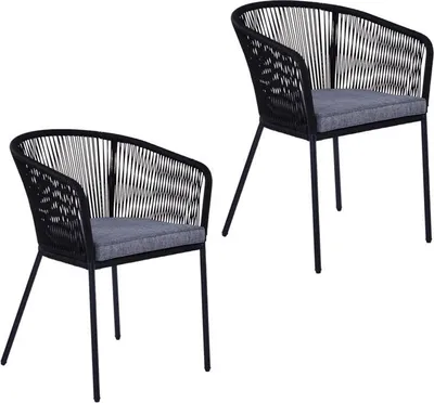 Produktbild von Gartenstuhl Lounge Stuhl 2er Set Gartensessel Rope Loungesessel Outdoor Schwarz
