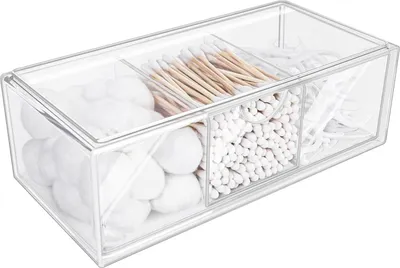 Produktbild von Wattestäbchen Behälter,Schubladen Organizer Stapelbar,Wattestäbchen Behälter Transparent 3 Fächer,Für Kommode Waschtisch Badezimmer Küche