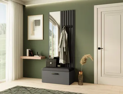 Produktbild von Garderobe MARGARET II, Farbe: Graphit + Schwarze Lamellen + Schwarz, mit Spiegel