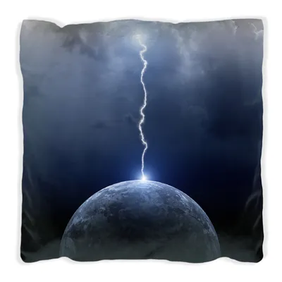 Produktbild von Wallario Premium Kissen, weiche Oberfläche, mit Motiv Gewitter über der Erde, Größe: 60 x 60 cm, mit weißer Rückseite