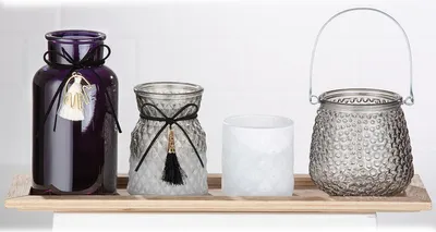 Obrázok produktu pre Sada Gilde, 5-dielna, dekoratívna sada, sklo, sivá, fialová, balenie obsahuje 2 kusy. Výška: 18,00 cm, Šírka: 40,00 cm, Hĺbka: 15,00 cm. Číslo položky: 44453