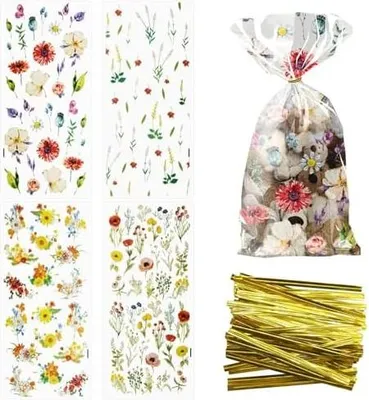 Produktbild von CANIPHA 100 x Wildblumen-Partytüten für Süßigkeiten, Kunststoff, transparent, Geschenkzubehör, Geburtstag, Hochzeit, Partyzubehör