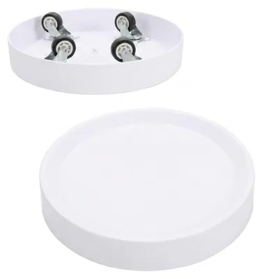 Image de 2 chariots à plantes avec roulettes dissimulées, soucoupes rondes pour pots de fleurs (18,5 cm de diamètre), mobiles pour l'intérieur et l'extérieur, capacité de charge de 50 kg, blanc