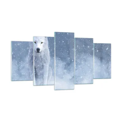 Produktbild von Bilder auf glas - 5 Teile - Weiß Wolf Schnee - 160x85cm - Glasbilder - Wandbilder - Bilder - zum Aufhängen bereit - Wanddekoration aus Glas - Glas Bilder - Wandbild auf Glas - GEA160x85-5006