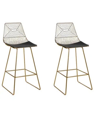 Produktbild von BELIANI Barstuhl 2er Set Gold Metall mit Lehne Kissen Schwarz Kunstleder Modern Industrie Design Sitzmöbel Wohnzommer Küche Bar Wohnküche Ausstattung