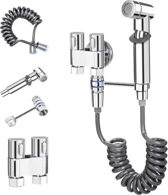 Produktbild von Famanu Handdusche für Toilette - Bidetaufsatz mit Halter und 15m Schlauch - Chrom