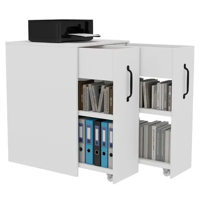 Produktbild von Flieks mobiler Aktenschrank auf Rollen, Beistellschrank 52x50x75 cm, Einzelschrank voll ausziehbar, Büroschrank Apothekerschrank, weiß