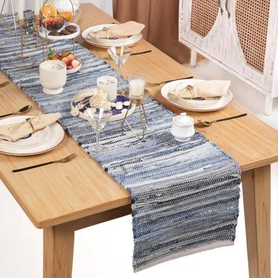 Immagine prodotto di Tovaglia in plastica blu, 100% cotone, lavabile, 36x183 cm