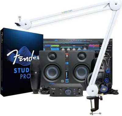 Zdjęcie produktu dla Kompletny zestaw nagraniowy Fender Quantum z ramieniem przegubowym w kolorze białym