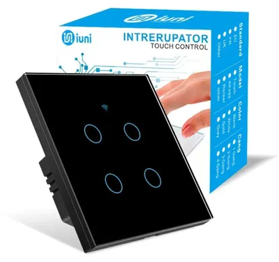 Obrázok produktu pre Inteligentný dotykový spínač, WiFi, tvrdené sklo, iUni 4G, čierna farba