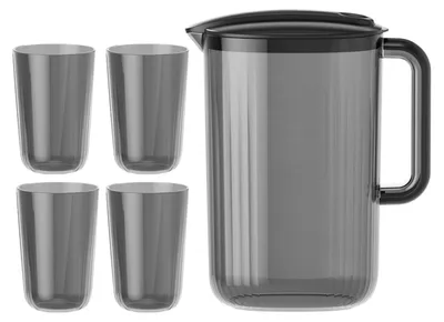 Produktbild von Wasserkrug, transparent, großes Fassungsvermögen, Kunststoff, hochtemperaturbeständig, Getränkekrug für Tee, Säfte, Limonade, Schwarz