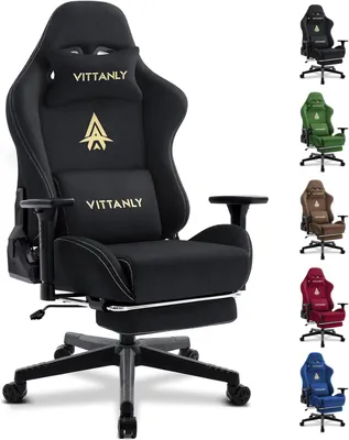 Produktbild von Vittanly Gaming Stuhl r WildKunstleder Gaming Chair Bürostuhl Ergonomischer Schreibtischstuhl mit Fußstütze Kopfstütze und Lendenkissen 3D Armlehnen 90-155° Rückenlehne