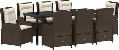 Produktbild von Möbel 9-teiliges Garten Essset Braun Poly-Rattan, Gartentisch Schwarz 200x80x73 cm Sicherheitsglas - Gartenstühle 3380952