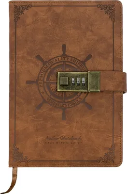 Produktbild von HMF Notizbuch mit Schloss, Tagebuch liniert mit Code, Kunstleder, A5, Braun