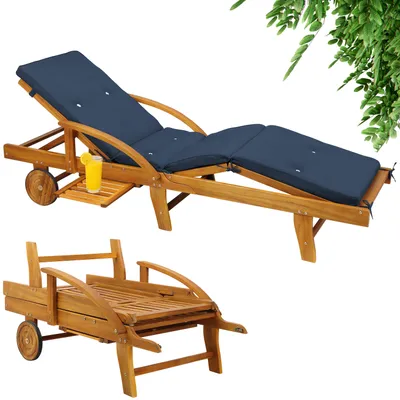 Immagine prodotto di CASARIA® Lettino Prendisole in Legno Acacia incl. Cuscino Portata 320kg 2 Persone Sdraio da Giardino Terrazza Balcone Pieghevole con Ruote 195x55cm