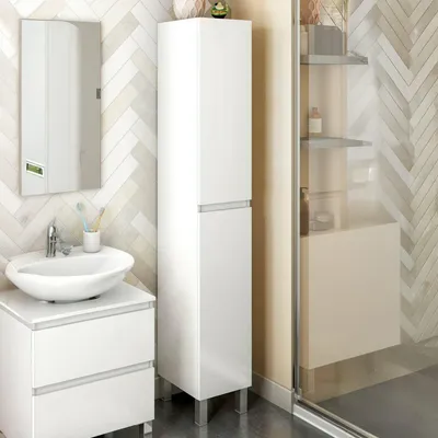 Immagine prodotto di Dmora Mobile Colonna Noru 35x30x182h cm Bianco Bianco Lucido, Modulabile 2 Ante
