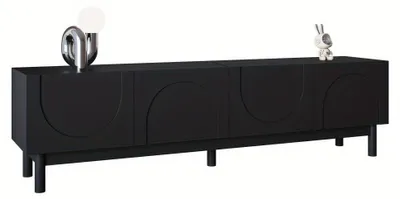 Productafbeelding van Tv Meubel - TV Kast - TV Meubel Zwart - Media Meubel - Tv Dressoir - Modern Design - Golvende Golfdeuren