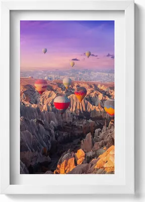 Produktbild von Ballons fliegen über die Schlucht– Wandbild mit Rahmen – Gerahmtes Bild  – Wanddekoration – 20x30 cm – Weiß