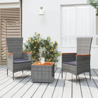 Produktbild von Möbel 3-tlg. Garten-Lounge-Set Grau Poly Rattan & Massivholz Akazie - Terrassenmöbel 3157652