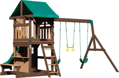 Image de Backyard Discovery Lakewood Tour de jeux en bois | Maison de jeux XXL pour enfants avec toboggan, balançoire, trapèze & table de pique-nique | Maison sur pilotis pour le jardin