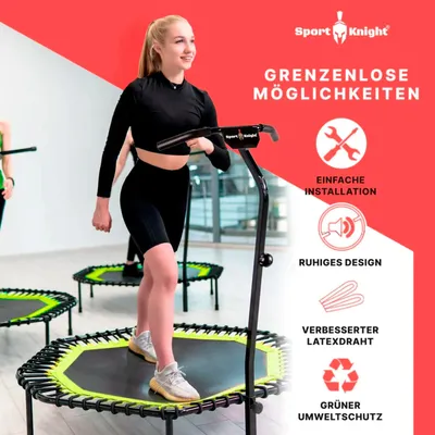 Produktbild von Deluxe Fitness Trampolin mit Griff, 3-stufig höhenverstellbar, mit Schaumstoff ummantelt, strapazierfähig
