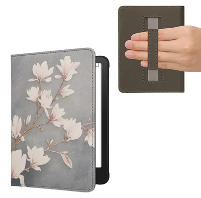 Produktbild von kwmobile Schutzhülle für Amazon Kindle Paperwhite (2024)/Colorsoft Hülle - eReader Flip Case mit Handschlaufe und Auto Sleep Funktion - Magnolien mit