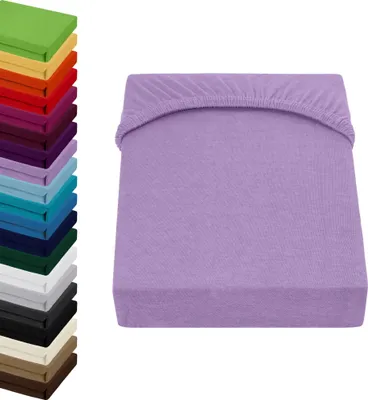 Produktbild von JERSEY Spannbettlaken 90x200-100x200cm Spannbetttuch 100% Baumwolle, Farbe: Lila
