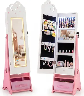 Image de Armoire à bijoux pour enfants avec miroir et éclairage LED
