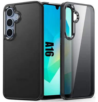 Image de Coque pour Samsung Galaxy A16 4G/5G, Protection Antichoc Dos Rigide Translucide avec Bordure Silicone Noir